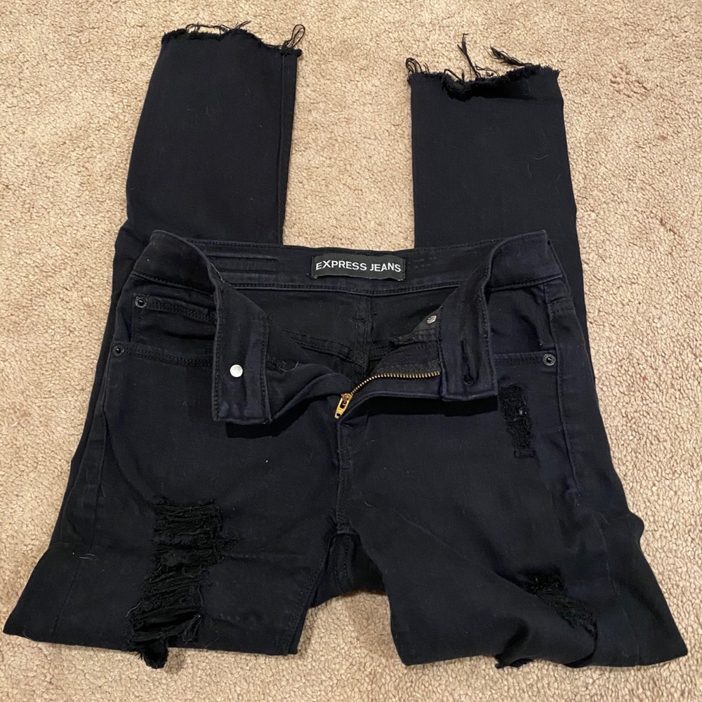 Express midrise distressed black skinny jeans 00S